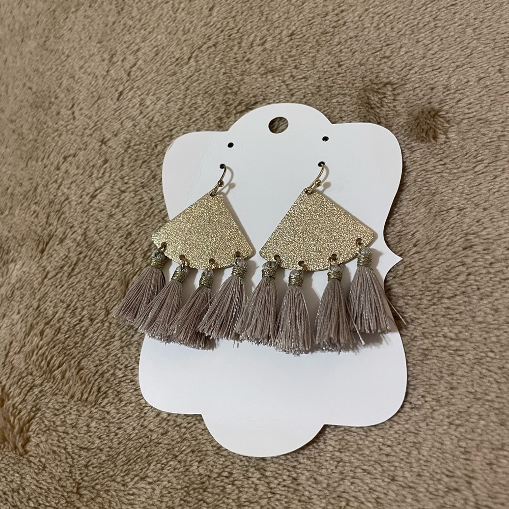 Gold Triangle Tassel Earrings
